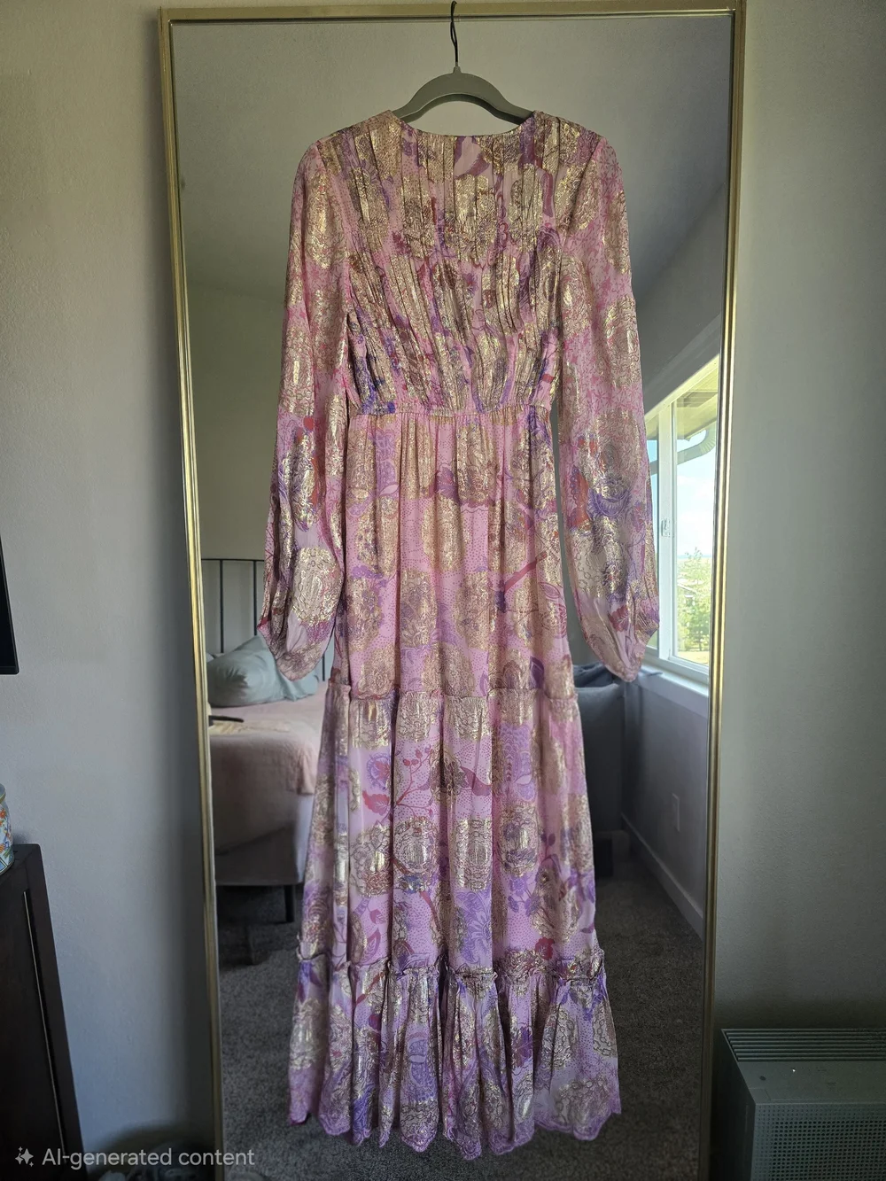 HEMANT & NANDITA Pink and Lavender Metallic-Print Maxi Dress - Picture 2 of 4